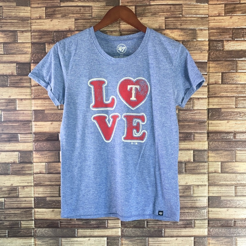 EUC '47 Women's Texas Rangers Love Medium Heathered Blue Super Soft Tee